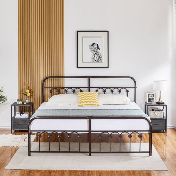 Queen Metal Bed Frame with Headboard Antique Gold - Bed Bath & Beyond
