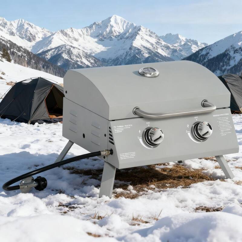 GDFStudio - Portable 2-Burner Outdoor BBQ Grill with Folding Legs - Stainless Steel