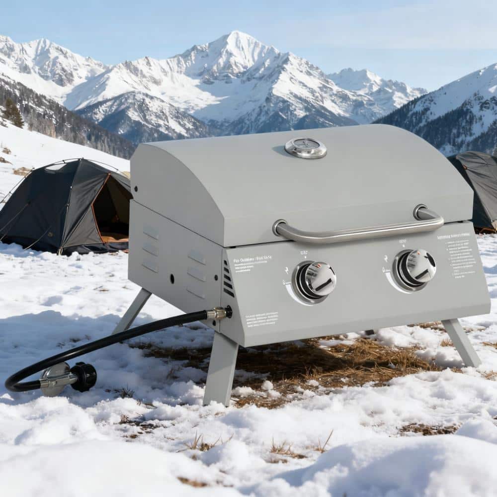 GDFStudio - Portable 2-Burner Outdoor BBQ Grill with Folding Legs