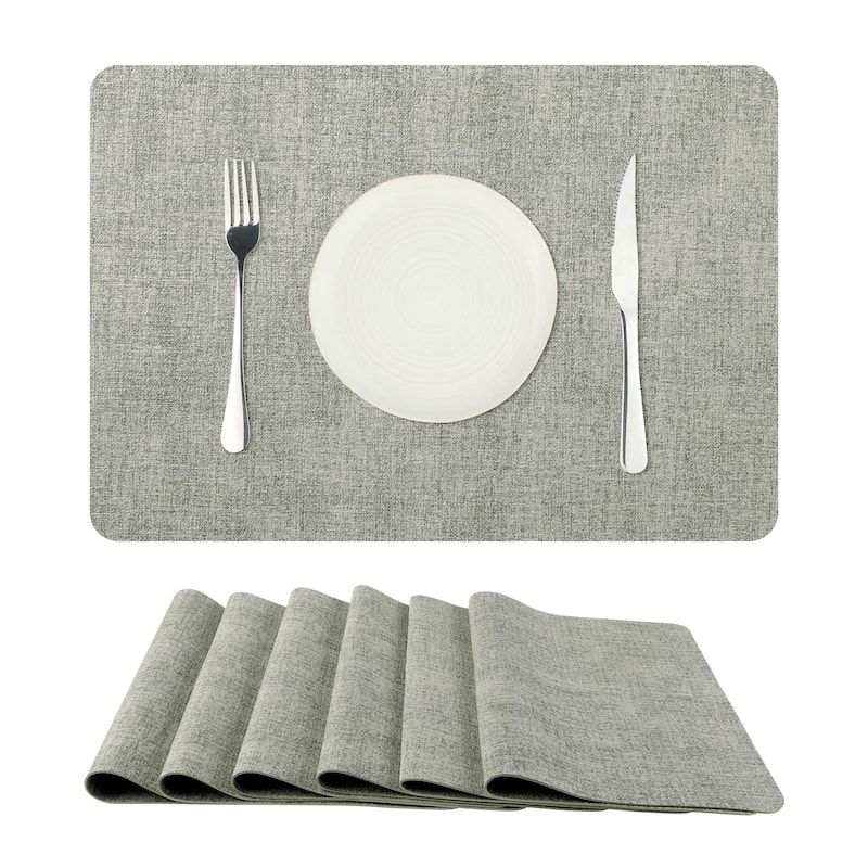 Faux Leather Heat Resistant Placemats Set of 6, Waterproof Dining PU Place Mats - 17x12 inch - Light Grey