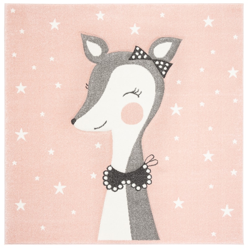 SAFAVIEH Carousel Kids Blandina Doe Rug - 4' Square - Pink/Ivory