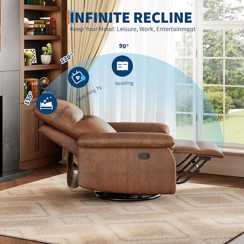 PU Leather Reclining 360°Swivel Rocker Sofa Chair for Living Room, Bedroom