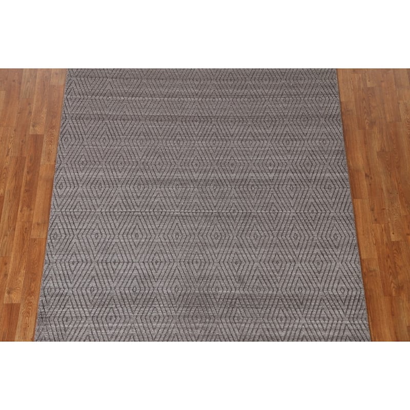 Brown Trellis Gabbeh Modern Area Rug Hand-knotted Wool Carpet - 5'5" x 7'7"