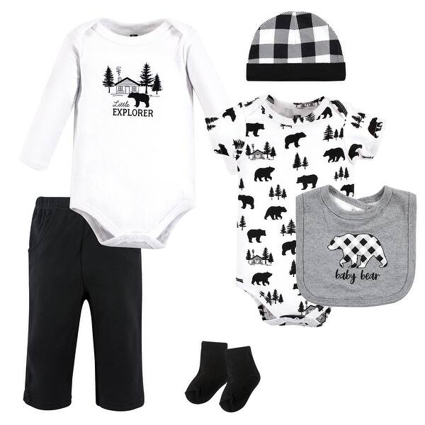 slide 1 of 1, Hudson Baby Unisex Baby Cotton Layette Set, Baby Bear Gray Black 0-3 Months - Baby Bear Gray Black