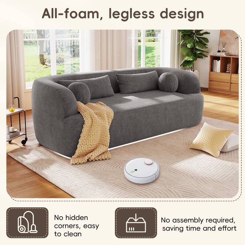 86" Chenille 3-Seater Sofa with Pillows, No Assembly Required