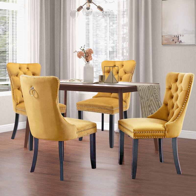 Set of 2 Modern Glam Velvet Dining Chairs - Armless TuftedAccent Side Chairs with Nailhead Trim & Ring Handle