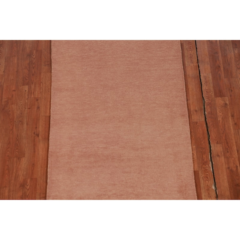 Hand Knotted Oriental 100% Wool Carpet Modern Solid Oranges & Rust Gabbeh Runner Rug - 10' 3'' X 3' 0''