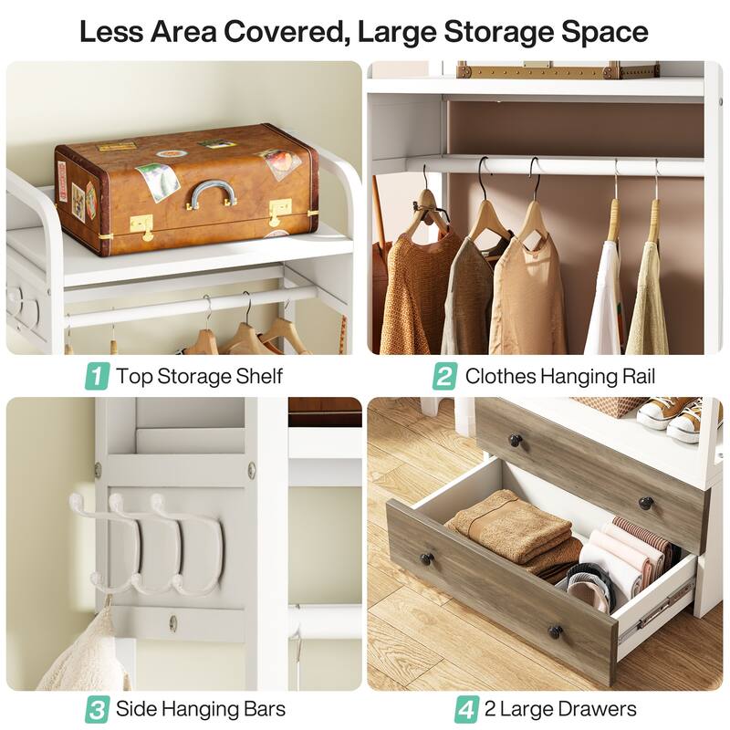 Clothes Shelf Coat Garment Rack Closet Organizer System with Drawers