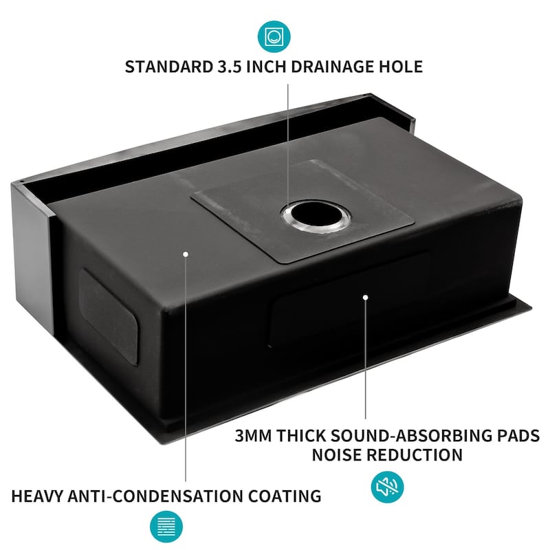 36 Inch Gunmetal Black Stainless Steel 16 gauge Kitchen Sink - 36 x 21