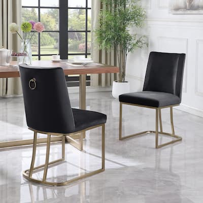 Modern Dining Chairs Set of 2, Upholstered Dining Table Chair, Velvet Accent Chair, Reception Chair with Metal Legs, Black