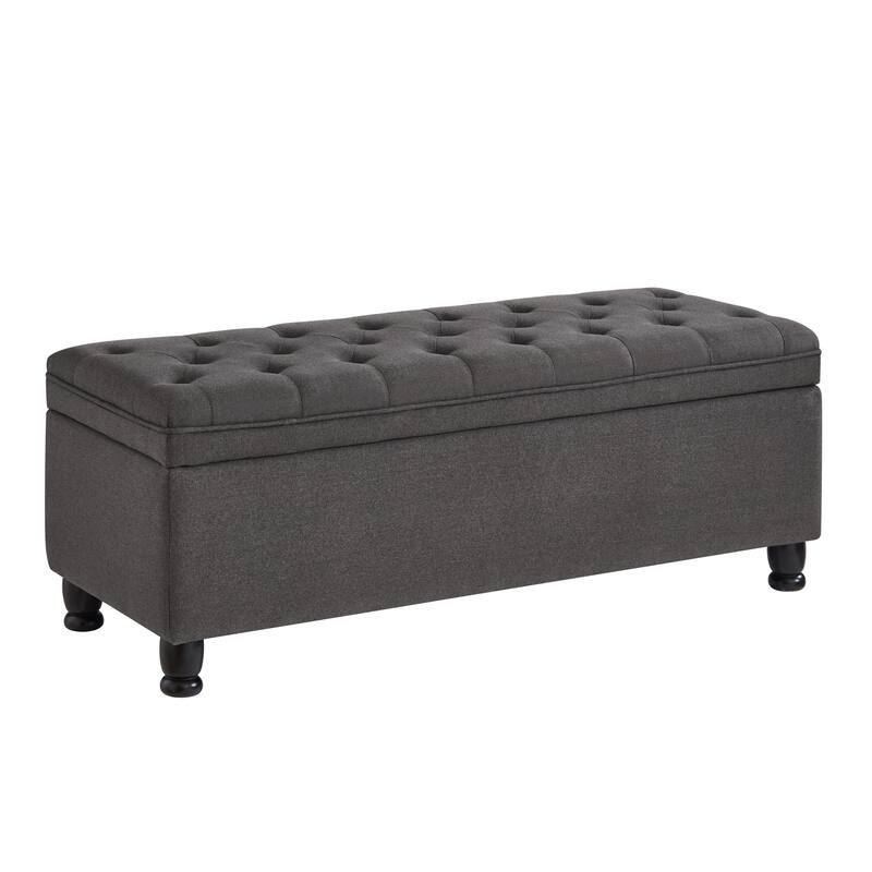 Bedroom End of Bed Bench with Spindle Wood Legs, Upholstered Decorative Stool Elegant Storage Bench with Flipping Lid