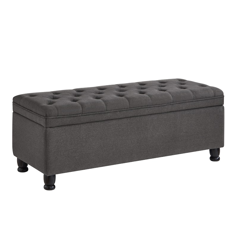 Elegant Linen Fabric Bed Bench, Tufted Button Seat with Spindle Legs - Dark Gray