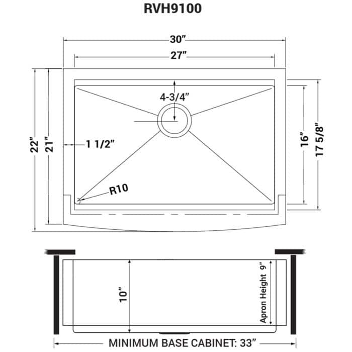 Ruvati 30-inch Apron-front Workstation Farmhouse Kitchen Sink 16 Gauge Stainless Steel Single Bowl - RVH9100 - 30" x 22 "