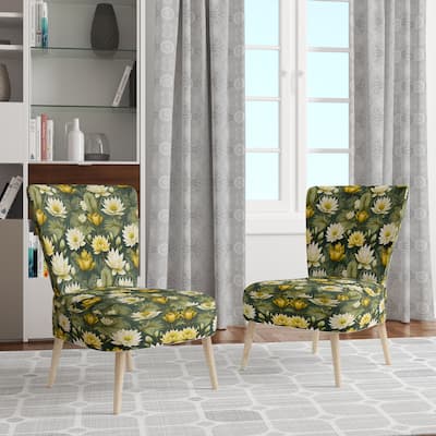 Designart "White And Green Peonies Retreat Oasis" Upholstered Floral Accent Chair - Bohemian & Eclectic Side Chair