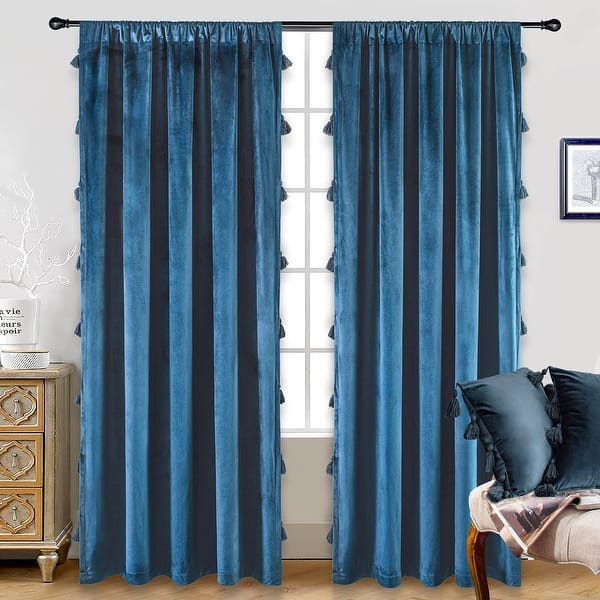 DriftAway Boho Velvet Handmade Tassel Curtain Room Darkening Thermal