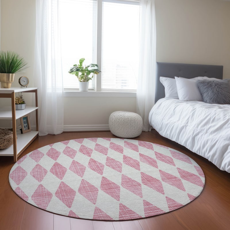 Machine Washable Indoor/ Outdoor Chantille Diamonds Rug - Pink - 8' x 8'