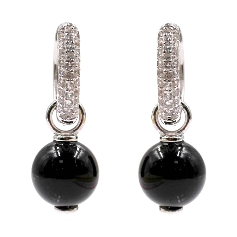 925 Sterling Silver Black Onyx And White Natural Zircon Dangle Earrings