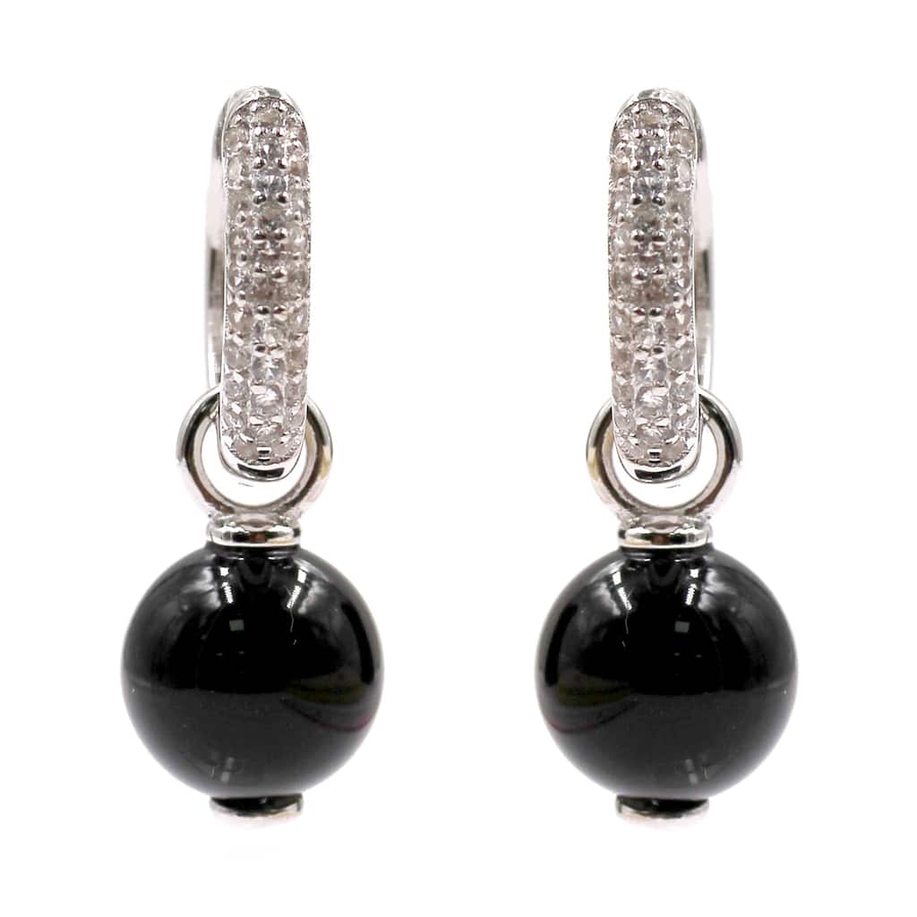 925 Sterling Silver Black Onyx And White Natural Zircon Dangle Earrings