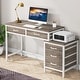 preview thumbnail 37 of 56, Computer Desk with 5 Drawers, Reversible Writing Desk with File Cabinet Printer Stand Gray and White