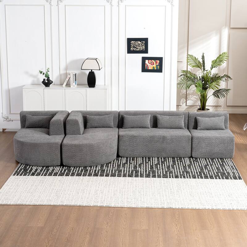 Free-combined Upholstered Sofa Couch with Two Curved Chaise Lounge and Removable Cover