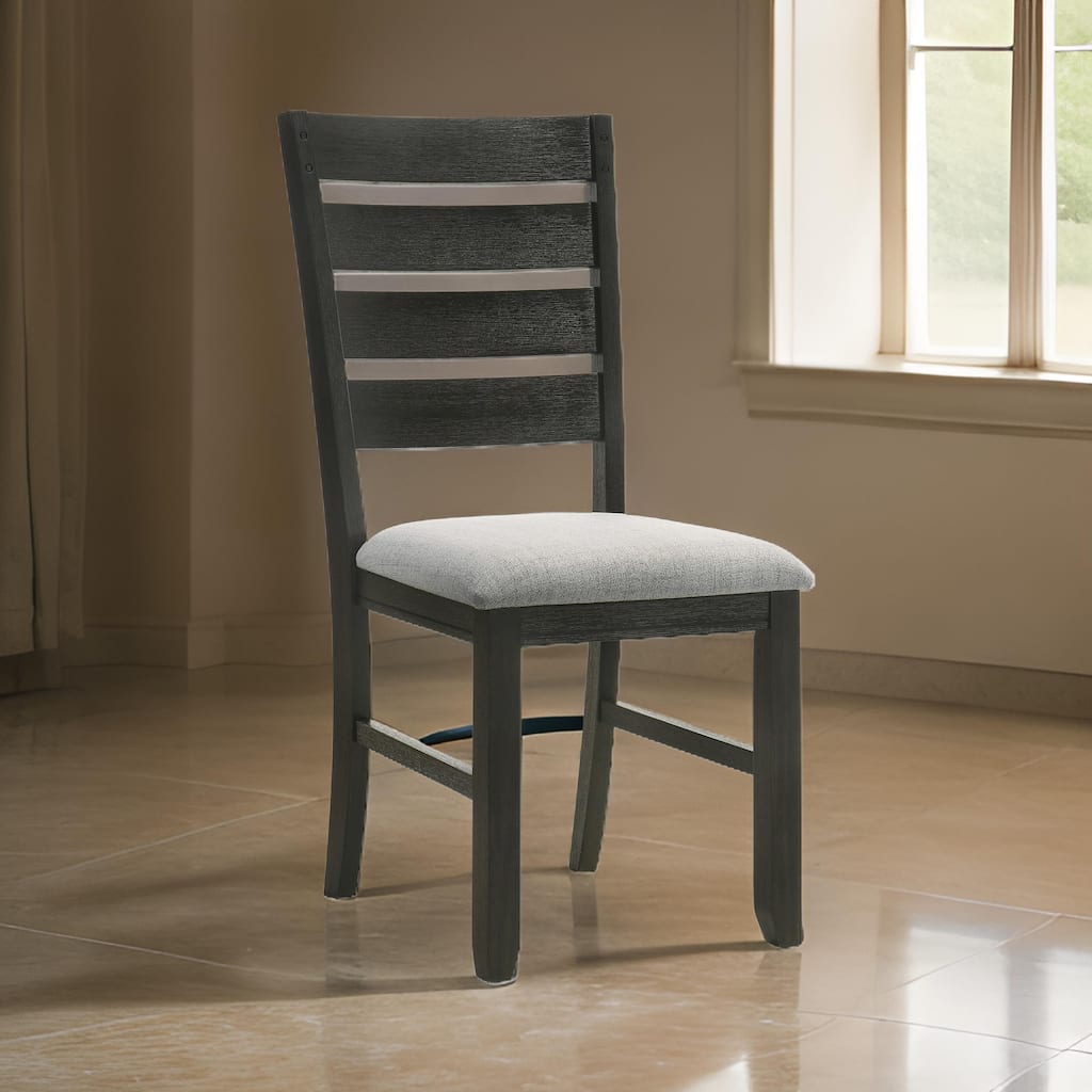 Woodlands 22 Inch Side Chair Set of 2, Soft Gray Fabric Seat, Brown Wood