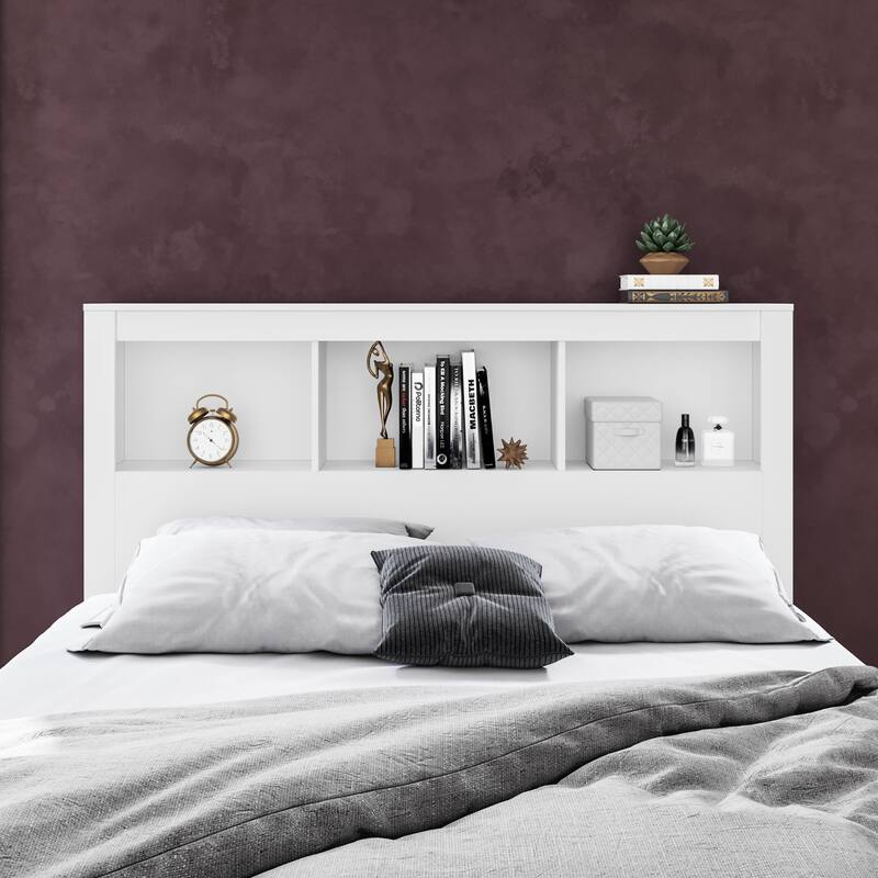 Polifurniture Madison Modern Bookshelf Headboard - White - Queen