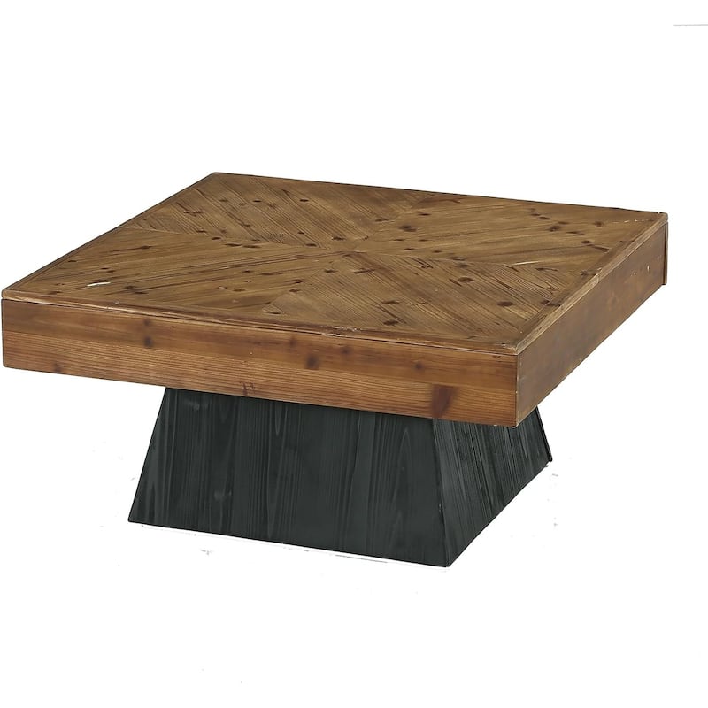 .39.37'' Solid Wood Square Coffee Table, Rustic Square Center Table - Brown&Black
