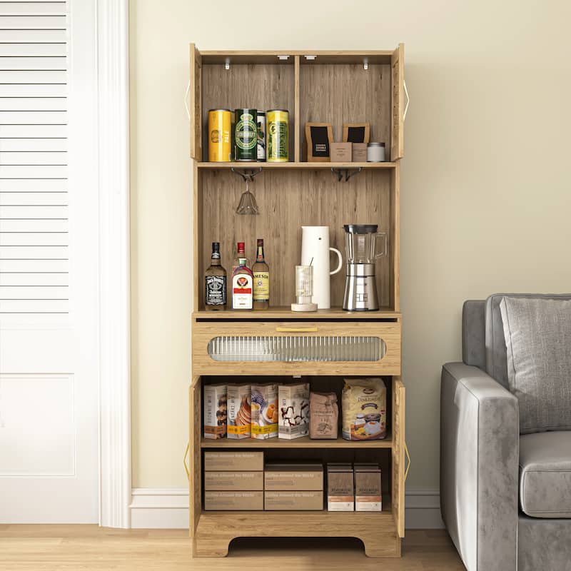 Kitchen Pantry with Storage Drawers, Freestanding Buffet Cabinet with Shelves, Sideboard Cabinet with 4 Wooden Doors