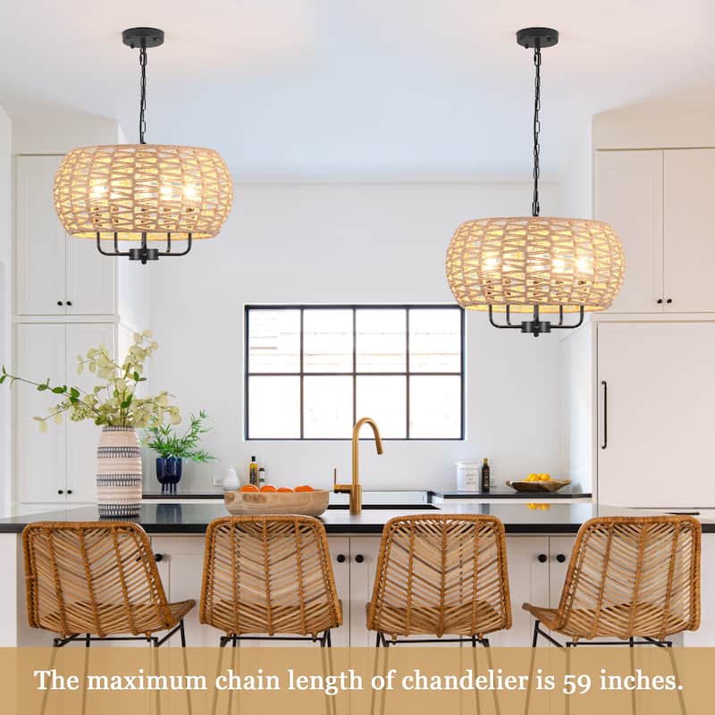 5-Light Rustic Candlestick Hanging Island Chandelier Lighting for Dining Room