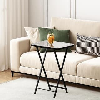 Foldable Mirrored Side Table Metal Leg End Table for Small Space