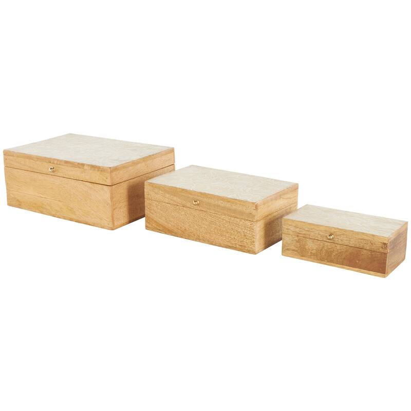 Brown Mango Wood Handmade Storage Scroll Box with Gold Accents (Set of 3)
