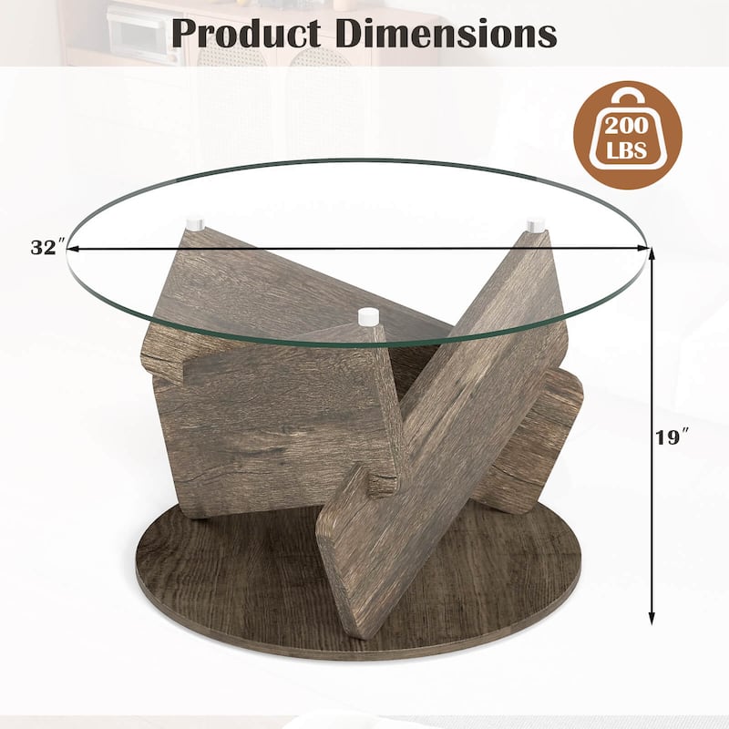 Costway Round Glass Coffee Table 32" Modern Center Table with Clear - See Details