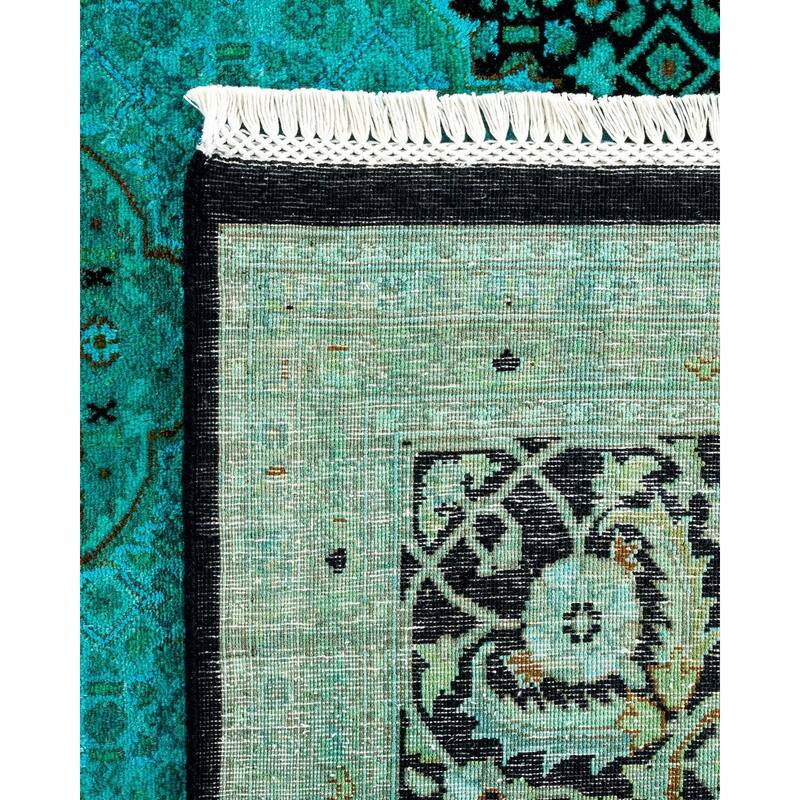 Overton Hand Knotted Wool Vintage Inspired Modern Contemporary Overdyed Blue Area Rug - 8' 0" x 10' 5"
