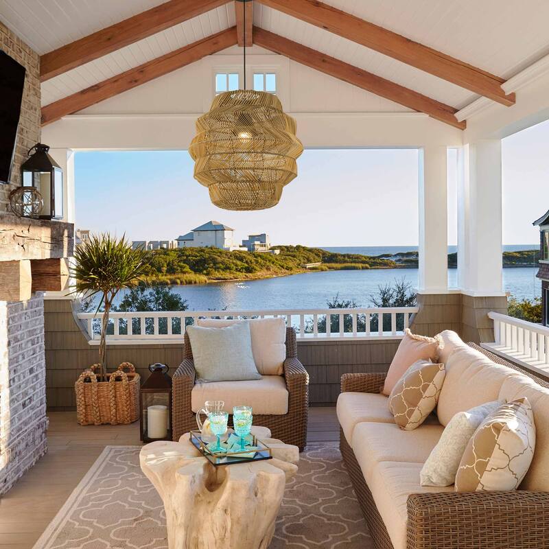 Cana 1-Light Wicker Outdoor Pendant, Coastal Boho Tiered Drum - Handwoven