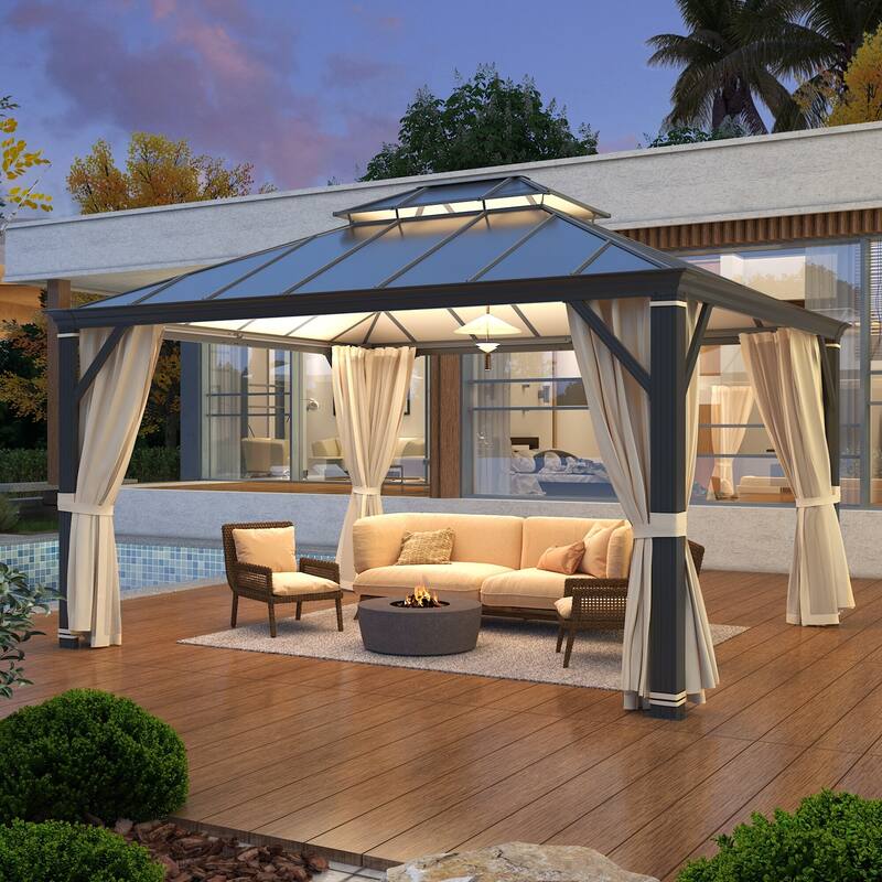 Waterproof Aluminum Gazebo w/ Double Roof & Netting - Patio, Garden Pergola