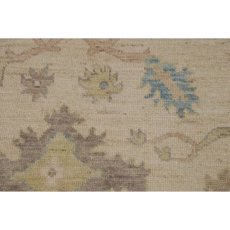 Beige Vegetable Dye Oushak Turkish Area Rug Hand-Knotted Wool Carpet - 7'10"x 9'10"
