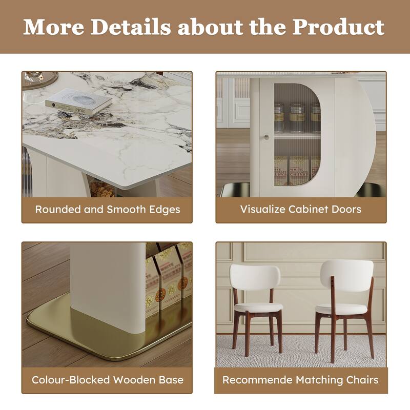 5-Piece Dining Table Set with Storage Cabinets, Kitchen Table Set with 4 Velvet Chairs for Dining Room