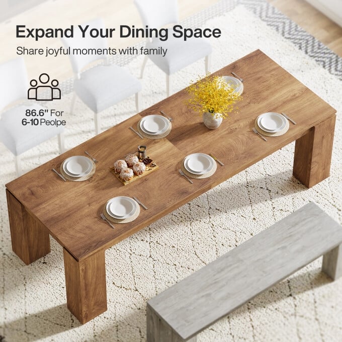 86-Inch Wood Dining Table, Industrial Modern Kitchen Table