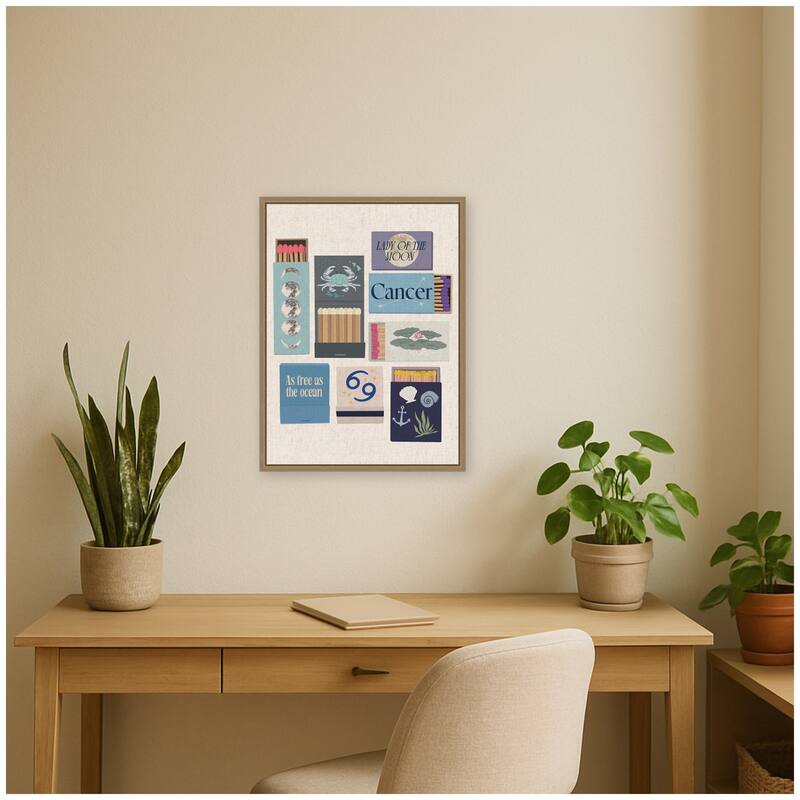 Kate and Laurel Cancer Matchbook Linen FC by Megan Ryan Framed Canvas Wall Art Print