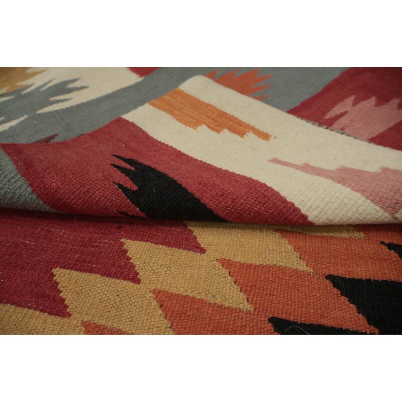 Hand Woven Oriental 100% Wool Carpet Southwestern Tribal Multi-Colored Kilim Area Rug - 11' 8'' X 5' 0''