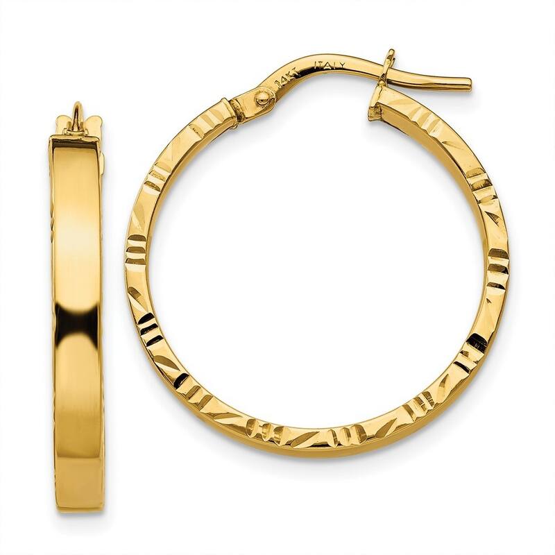 Curata 14k Yellow Gold Sparkle Cut Edge Polished Hoop Earrings - 26.75x25mm