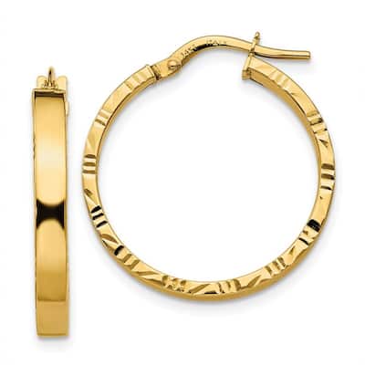Curata 14k Yellow Gold Sparkle Cut Edge Polished Hoop Earrings - 26.75x25mm