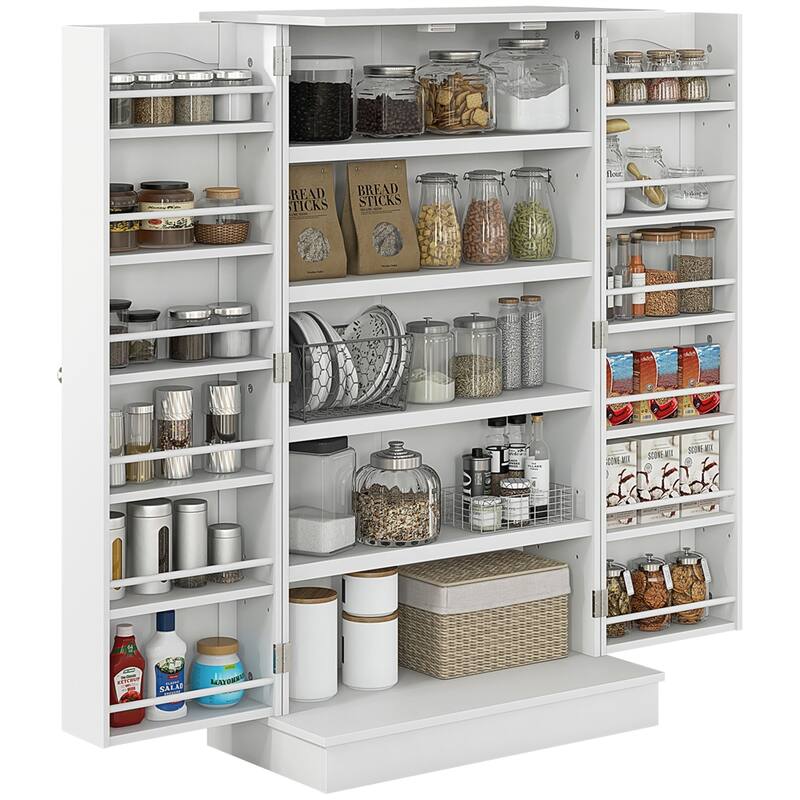 Kitchen Pantry Storage Cabinet w/ 5-tier Shelving, 12 Spice Racks