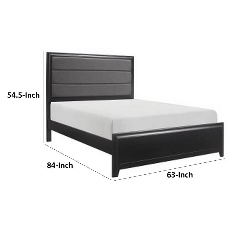 Zen Queen Size Bed, Gray Poly Upholstered Headboard, Espresso Brown Wood