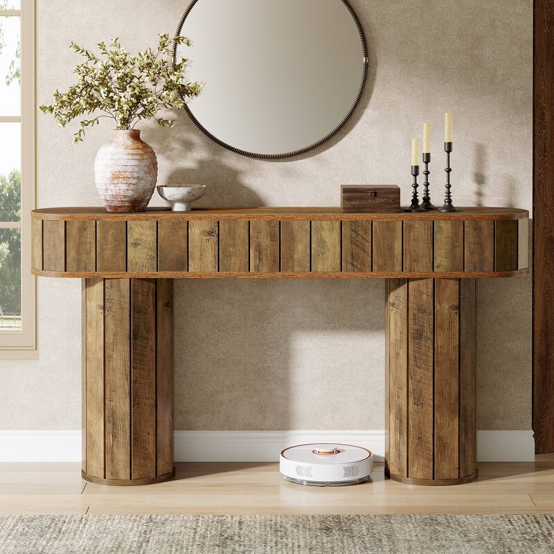 63-Inch Farmhouse Console Table for Entryway, Hallway, Rustic Brown