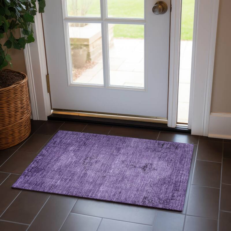 Machine Washable Indoor/ Outdoor Chantille Traditional Vintage Rug - Purple - 1'8" x 2'6"