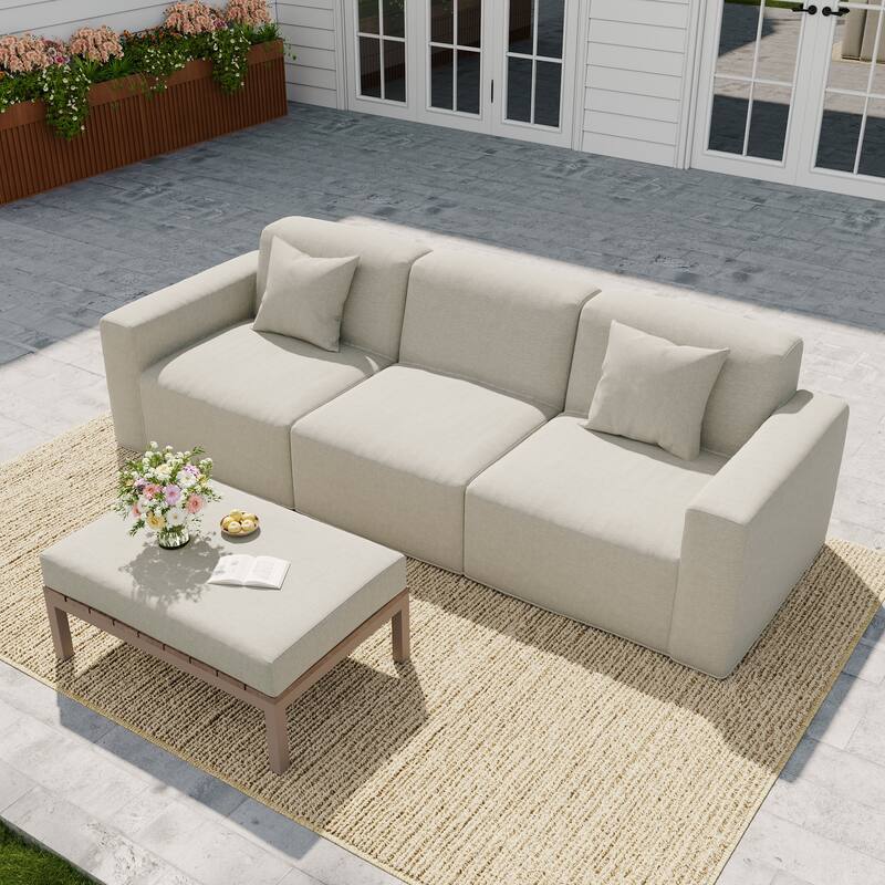 100" W No Assembly Outdoor Patio Modular Sofa with Coffee Table