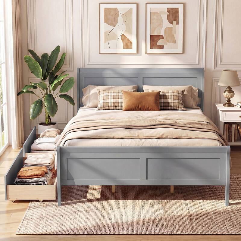 Costway Twin Size Bed Frame with 2 Storage Drawers Wood Platform Bed
