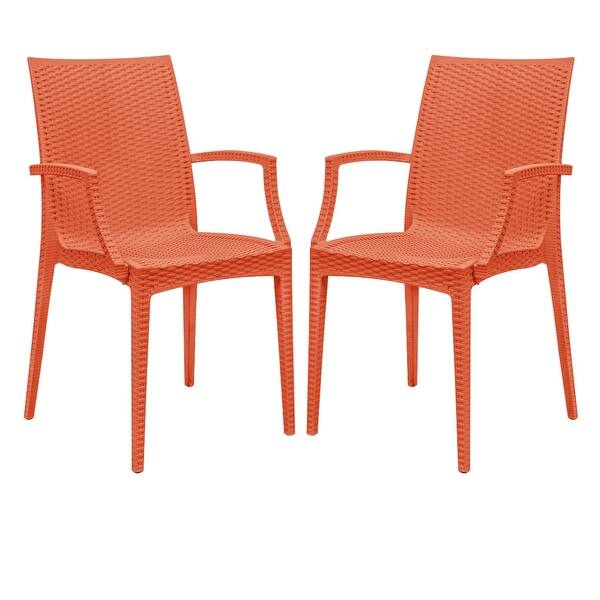 slide 2 of 9, Mace Modern Outdoor Arm Chair (Set of 2) - Woven Stackable All-Weather Chairs for Patio, Garden & Café - Indoor/Outdoor Orange