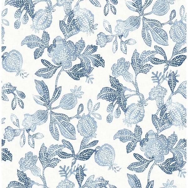 slide 2 of 7, A-Street Prints Beach Rose Blue Floral Fruits Wallpaper